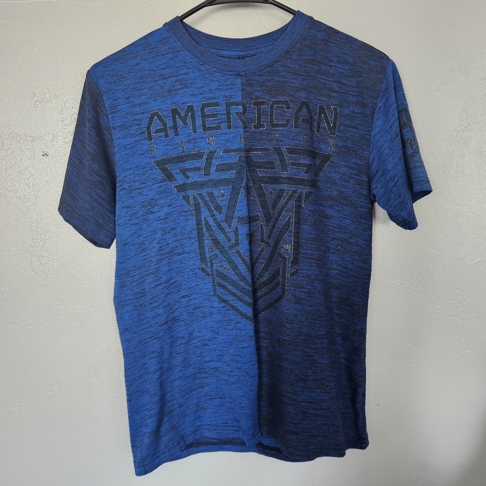 American Fighter Boys Youth Large Blue Black Graphic Tee Short Sleeve Shirt